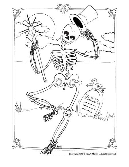 dancing skeleton art children's illustration