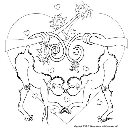 love monkeys coloring page children's illustration